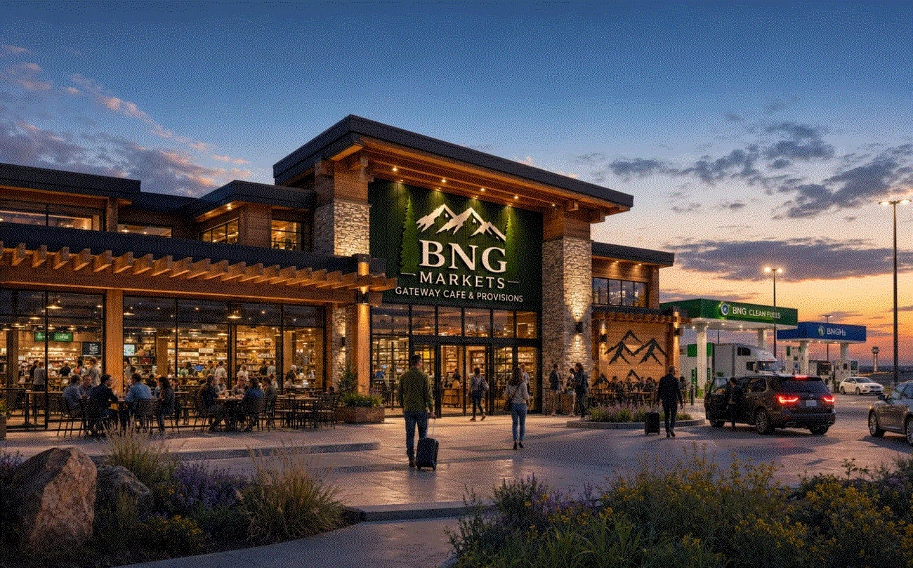 BNG Markets Denver Gateway Travel Center — front view architectural rendering