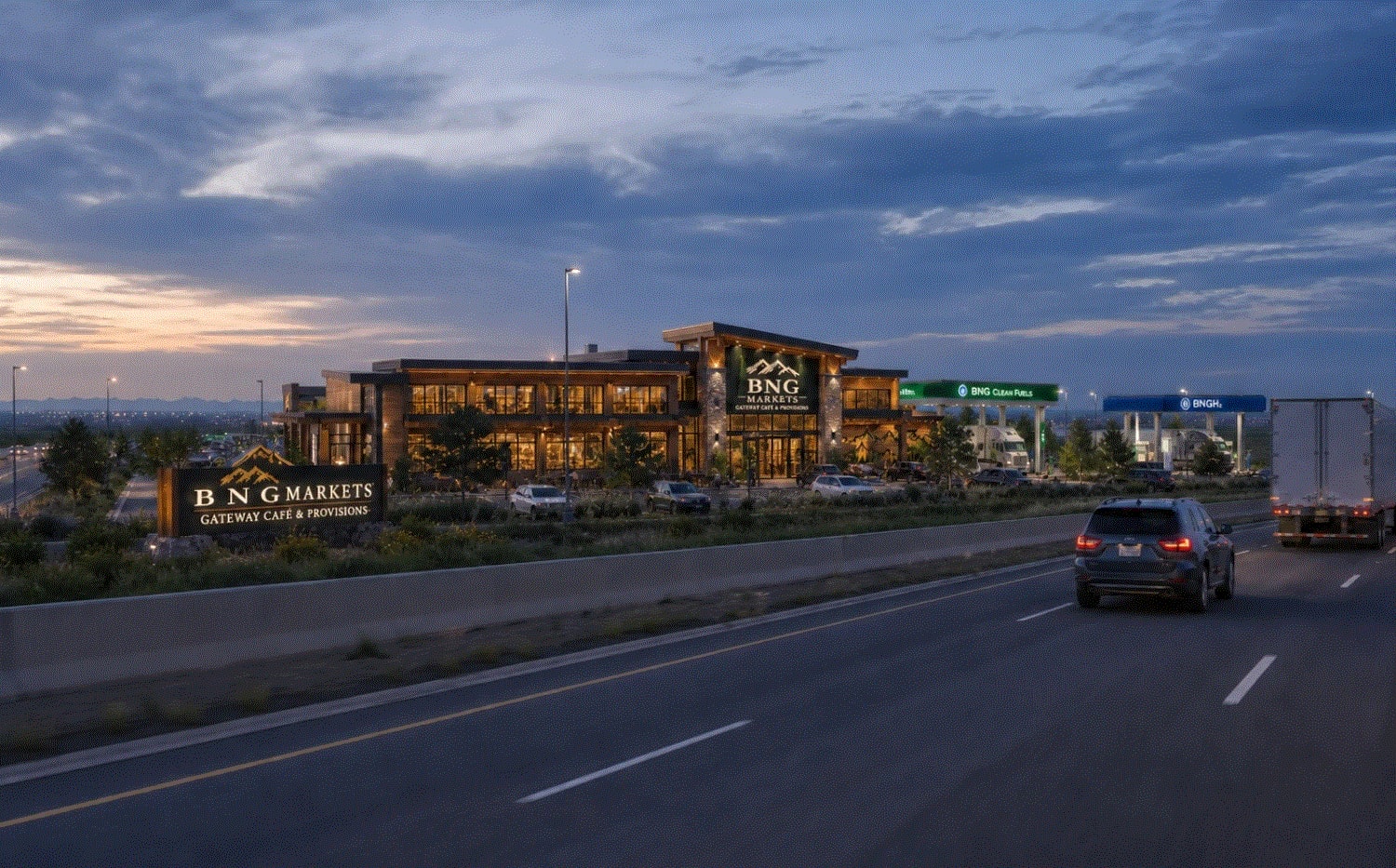 BNG Markets Denver Gateway — ground level front view architectural rendering